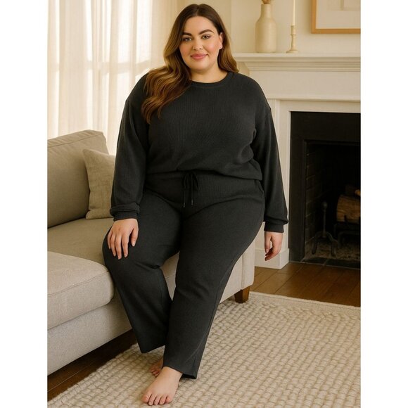Honeydew XXL 2-Piece Matching Long Sleeve Pants Super Soft Rib Lounge Pajama Set - Picture 1 of 12